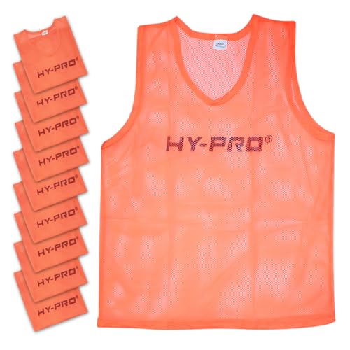 Hy-Pro Training Bibs Pack of 10 Large Size Orange Mesh Sports Practice Vests Lightweight Breathable Football Rugby Sports Bibs Training Equipment