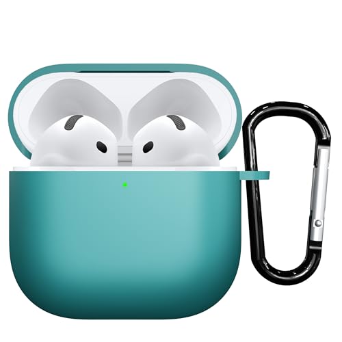 Image of Sounce Airpods 4th Generation Case Cover 2024, Soft Silicone Skin Cover Shock-Absorbing Full Protective Case with Keychain for New Apple Airpods 4 Case [Front LED Visible] (Green)