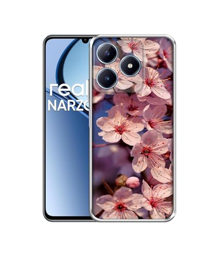 Image of Pink Flowers Pattern Design Printed Silicon Soft TPU Back Case Cover for Realme C63 4G / Narzo N63 4G