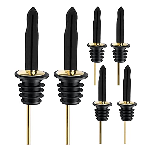 Image of Pafusen 6 Pack Liquor Bottle Pourers, Liquor Pour Spout for Liquor Bottles, Stainless Steel Olive oil Dispenser Spout, Alcohol Pourer Spouts Dust Caps Long Covers, Gold