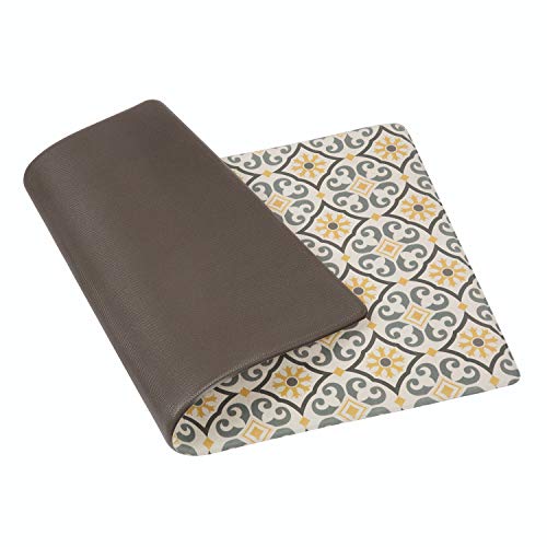 QSY Home Kitchen Anti Fatigue Floor Mats 18x30x1/2-Inch Comfort Standing Rugs for Laundry Bath Room Pvc Foam Bevel Edges Non-Slip Waterproof Mats, Grey/Yellow