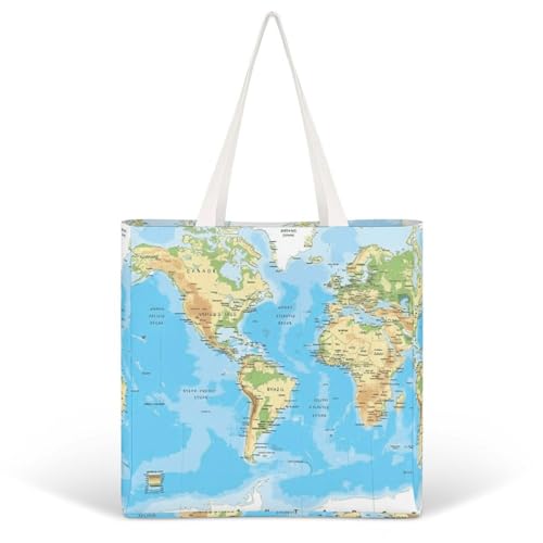 BTCOWZRV Borsa tote in tela da donna con mappa della spesa, riutilizzabile, estetica, borsa casual per lo shopping in vacanza, stile, taglia unica, Stile, One Size