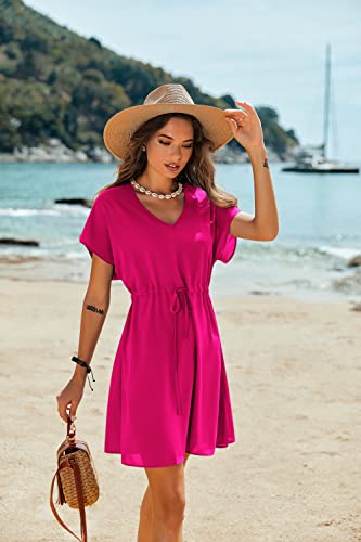 Ekouaer Women's Cover Ups Casual Swimsuit Coverups Flowy Tie Waist Beach Cover Up Dress2