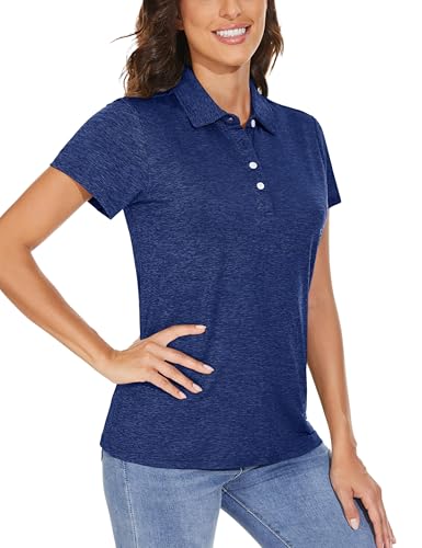 TACVASEN Polo Shirts for Women Short Sleeve Golf Shirts 4-Button Quick Dry Workout Tops Collared for Work Running Tennis