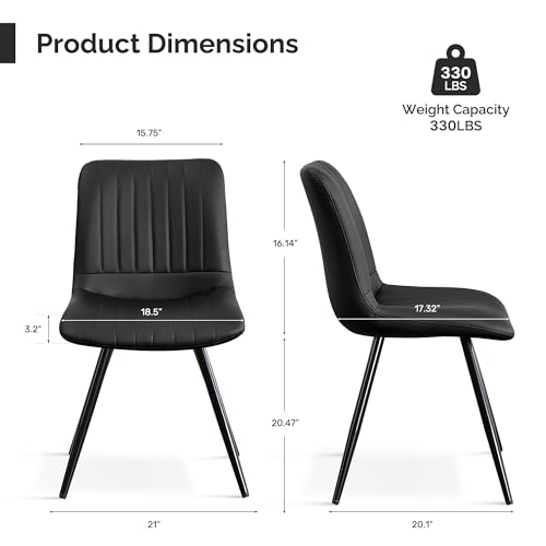 Image of Dining Chairs Set of 5, Modern Dining Chairs with Thick Cushions, PU Leather Upholstered Kitchen Dining Room Chairs with Metal Legs for Dining Living Room (Black)