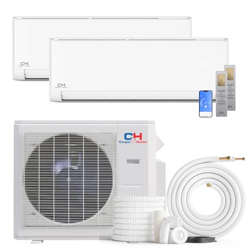 Cooper & Hunter 28,000 BTU 2-Zone Ductless Mini Split AC & Heat Pump - 6K+12K BTU Wall Mounts - 25 SEER2 Inverter System - Smart Kits & 25FT Installation Kits Included - Cooling & Heating