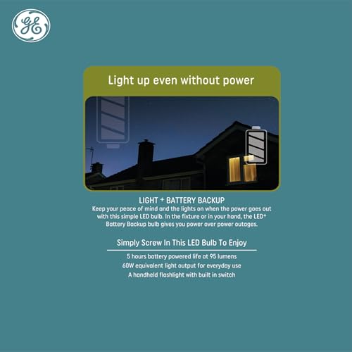 Image of GE LED+ Backup Battery LED Light Bulbs, A21 Rechargeable Light Bulbs for Power Outages and Emergencies, Flashlight, 3 Color Temperatures (2 Pack)