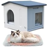 Plastic Cat House for Outdoor Indoor Use, Feral Cat House with Escape Door and Soft Mat, Cat Houses for Outdoor Cats Outside Cat Shelter for Small Pet, Assemble Easily - Grey
