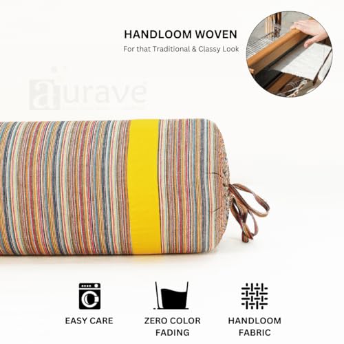 Image of AURAVE Woven Cotton 144 TC Printed Bolster Cover with Drawstring Closure, Set of 2, Soft Breathable Durable Machine Washable for Sofa Bed & Home Decor, 15 inchx30 inch, Mustard | Cover Only