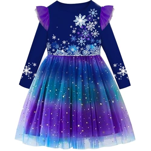VIKITA Toddler Girl Dress Winter Sparkling Snowflake Blue Purple Green Skirt Birthday Party Dresses for Girls 4-6 Years (LH4826, 4T)