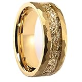 Grewod Anillos de Compromiso de Tungsteno para Hombre, Incrustación de Lámina de Oro 8mm Anillos de Boda Tamaño 32
