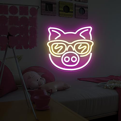 Image of SunGlasses Pig Neon Sign Cute Neon Led Sign for Wall Decor Neon Light Sign Light Up Sign for Bedroom Game Kids Room Bar Club Party Decor Gift