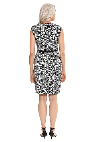London Times Women's Extended Cap Sleeve Belted Career Polished Pattern Dress4