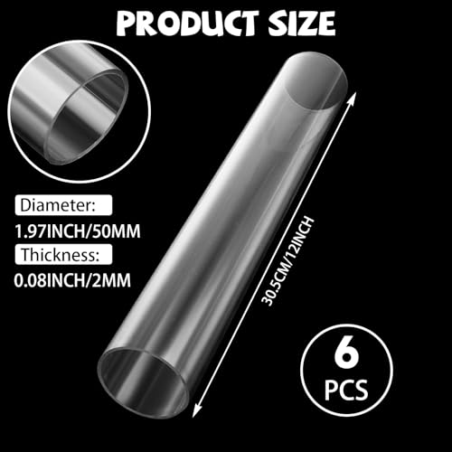 Image of LANIAKEA 6PCS Clear Polycarbonate Tube, 2 inch (50mm) Diameter Round DIY Plastic Tubing, 12 inch(305mm) Length Rigid Storage Tube,5 /64 inch (2mm) Wall