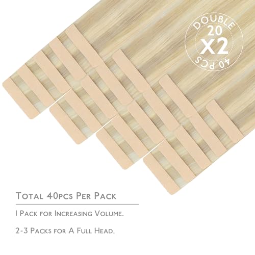 Image of WENNALIFE Tape in Hair Extensions Human Hair, 40pcs 100g 20 inch Ombre Ash Blonde to Golden Blonde Balayage Platinum Blonde
