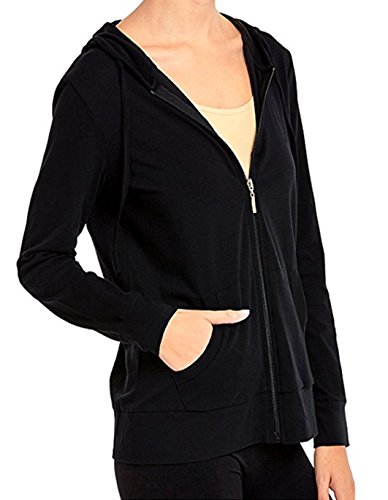Sofra Teejoy Women's Thin Cotton Zip Up Hoodie Jacket (Large, Black/Navy)