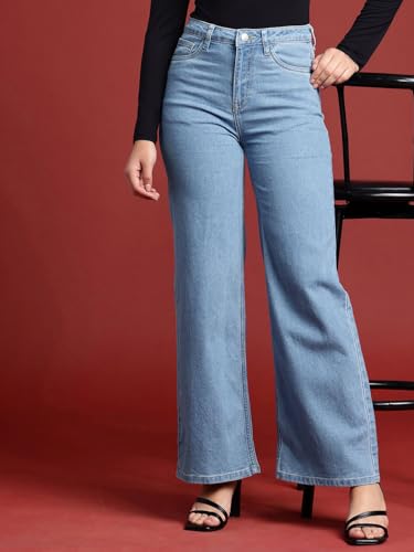 Image of Vogaan Women's High Waist Jeans || Flared Bell Bottom Bootcut Pants || Wide Leg Denim - Perfect for Travel, Party & Everyday Use