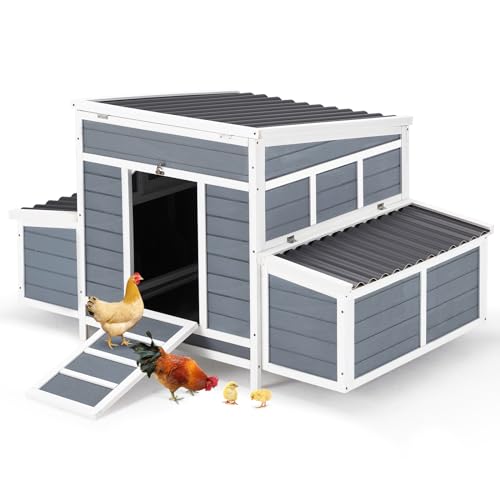 AECOJOY Chicken Coop, 56' Large Wooden Chicken Hutch with 6 Nesting Boxes, Outdoor Hen House Chicken Cage