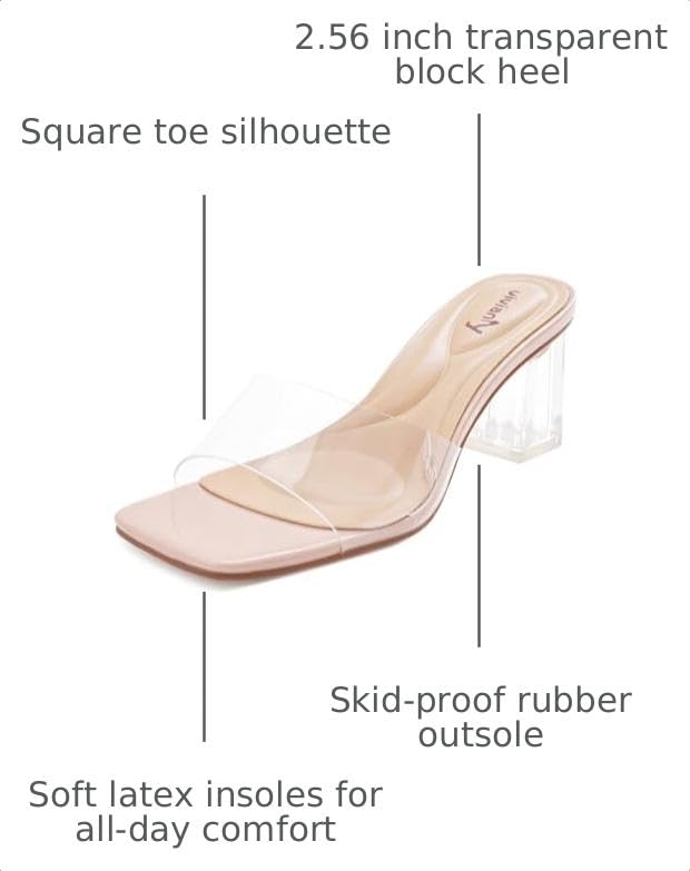 Image of vivianly Clear Heels for women Mid Block Square Toe Sandals for Paty