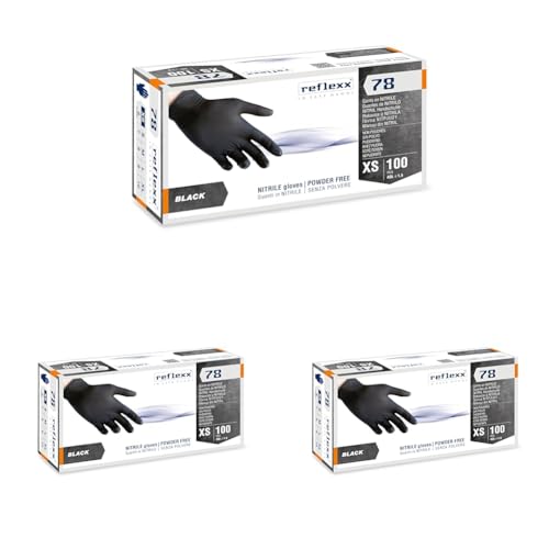 Reflexx R78, Guanti in Nitrile Neri senza Polvere Gr 4, 100 Pezzi, Nero taglia L (Confezione da 3)