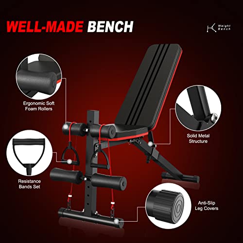 Naspaluro Adjustable Weight Bench, Fitness Workout Bench With 7 Backrest Adjustment For Full Body Exercise, Folding Exercise Bench For Home Gym, Strength Training Gym Bench With Resistance Bands #TOP2