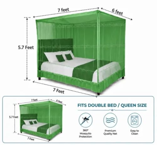 Image of King Size Mosquito Net, Double Bed Machardani, Full Protection Folding Design, 6x7 ft (Deep Green)