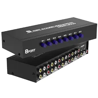 Fosmon 8-Way RCA Splitter AV Switcher 8 in 1 Out Audio Video Selector Box