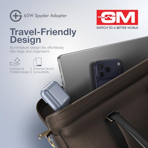 Image of GM G+ 65W Spyder GaN Charger | Foldable Indian Pin | Travel Friendly | Compact Dual-Type-C Port | Fast Charging for iPhone, Samsung, Laptop, MacBook Air, MacBook M4 | 1 Year Warrant | Light Blue