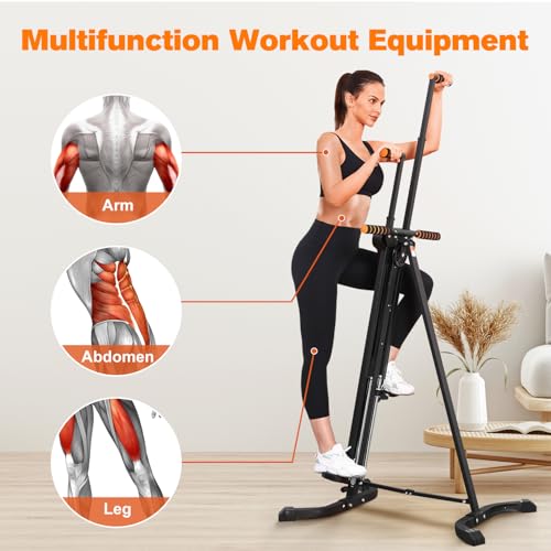 Vertical Climber Exercise Machine for Home Gym with 4 Metal Guide Rails Folding Exercise Climber Cardio Workout Machine 5-Level Heights Stair Stepper Newer Version, Easy to Assemble