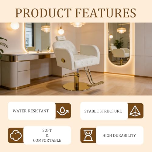 Image of Vintage Barber Chair,360 Swivel Salon Chair with Reclining,Adjustable Height,Professional Stylist Chair with Heavy-Duty Hydraulic Pump,Spa Equipment for Barbershop,Beauty,Home (Glossy White)