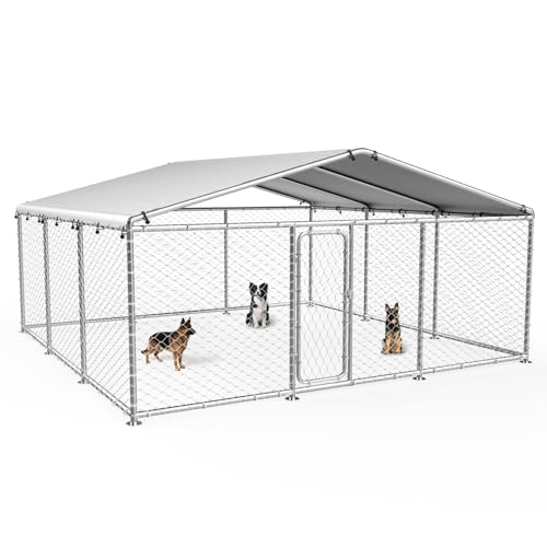 15.3x15.3 ft Large Outdoor Dog Kennel Outside Heavy Duty Dog Enclosure with Waterproof Cover Roof and Security Lock(183.1x183.1x83.1IN)