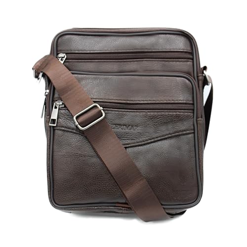 Zerimar Bolso Bandolera Cuero | Bandoleras Hombre | Bolso Hombre | Bolso de Hombro | Bandolera Piel Casual Medidas 25x19x8 cm | Color Marrón