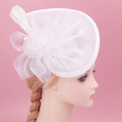 Image of DRESHOW Women Fascinator Hats Tea Party Hat Vintage Pillbox Hat Headband for Cocktail