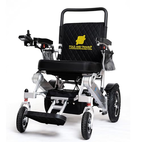 Fold And Travel Premium Lightweight Folding Electric Wheelchair Manual Fold Portable Power Wheel Chair for Adults and Seniors (2 Batteries 30+ Miles Range, Black)