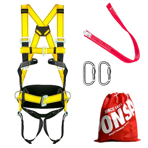 PONSA CGPK8C – ARNÉS DE SEGURIDAD para trabajo en altura: KIT COMPLETO con 2 puntos de anclaje + cinturón de posicionamiento +Cinta amarre + 2 mosquetones