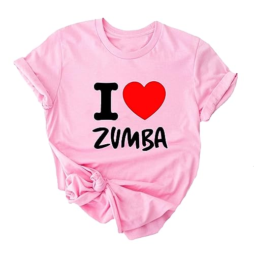 T-Shirt décontracté pour Femmes I Love Zumba Dance Graphic Print Short Sleeve Crewneck Tee pour Loisirs Sports Fitness Yoga