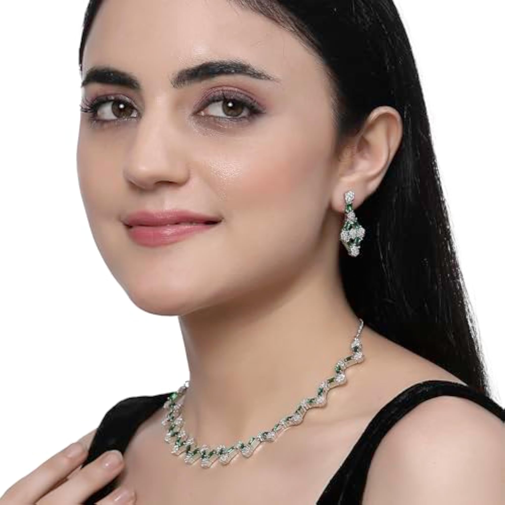 Rhodium-Plated Diamond Necklace Set