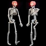 2 Pack 24 Inches Halloween Skeleton, Light Up Glowing Red LED Eyes Pose-N-Stay Skeleton, Full Body Posable Movable Jonints for Halloween Decoration