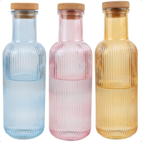 Kit 3 Garrafas de Vidro Canelado para Água Suco 1 Litro Colorida ...