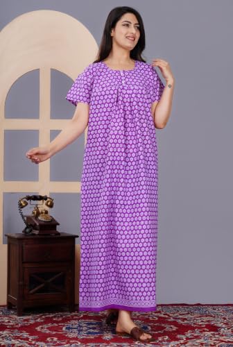 Image of DIAMO Pure Cotton Embroidery Nighty for Women, Night Gown for Woman, Cotton Nighty for Women, Maxi Night Gown Nighty with a Pocket and Adjustable Knot (Free Size)