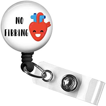 Heart Retractable ID Badge Reel, Funny Cardiology No Fibbing, Swivel Alligator Clip, 34in. Nylon Cord, Medical MD RN Nurse Badge ID, Badge Holder, ID Badge Pull