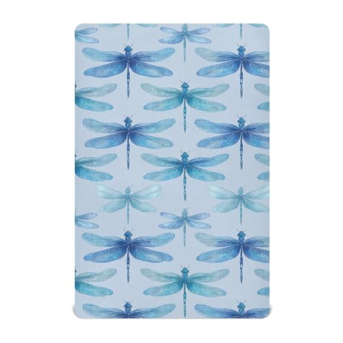 Image of Crib Sheet Breathable Soft Crib Mattress Sheet for Baby Toddler Boys Girls Fitted Pack n Play Crib Sheet Fit Standard Crib Mattress 39 x 27 Inch Blue Dragonflies
