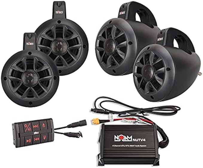 NOAM NUTV4 Quad - 4 Channels Marine Bluetooth ATV/Golf Cart/UTV Speakers Stereo System