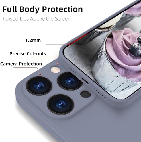 Image of DIZORO Compatible with iPhone 15 PRO MAX Camera Protection Case 6.7, Slim Liquid Silicone 3 Layers Full Covered Soft Gel Rubber Phone Case Protective Cover 6.7 Inch - Lavender Grey