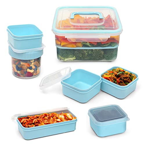 FNG8 Kunststoff-Frischhaltedosen mit Deckel (7er-Set) - Meal Prep Box & Lunchbox Set für Mahlzeiten & Essensreste - Kühlschrank-, Gefrierschrank-, Mikrowellen- & Spülmaschinenfest - BPA-frei Cover