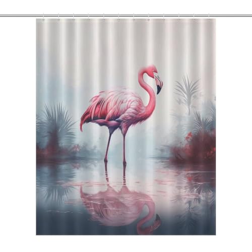Rideau de douche flamant rose en polyester imperméable 152x183cm