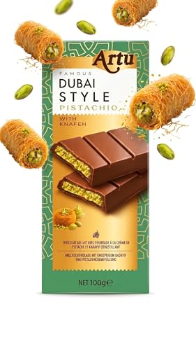 Dubai Style Schokolade (XL) mit Pistazie & Kunafeh Engelshaar Kadaif - Nach Leckeren Rezeptur! Virale TikTok Hype Schokolade - EXTREM Schneller Versand (100g Milchschokolade)
