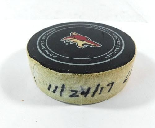 2017 Arizona Coyotes vs. Los Angeles Kings Game Used Puck 11-24-17 AA0023115 - NHL Unsigned Game Used Pucks