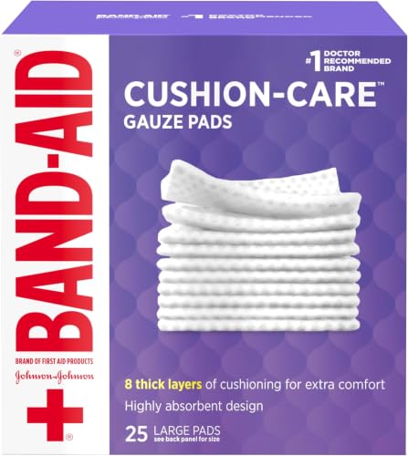 Image of BAND-AID Brand Absorbent Cushion Care Sterile Square Gauze Pads for First Aid Protection of Minor Cuts, Scrapes & Burns, Non-Adhesive, Wound Care Dressing Pads, Large, 4 in x 4 in (Pack of 125)
