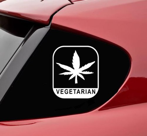 Slap-Art Vegetarian Marijuana Leaf Funny Vinyl Decal Bumper Sticker